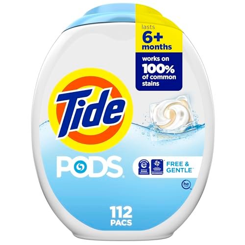 Tide PODS Free and Gentle Laundry Detergent Soap Pacs, HE Compatible and Coldwater Clean, 112 Count