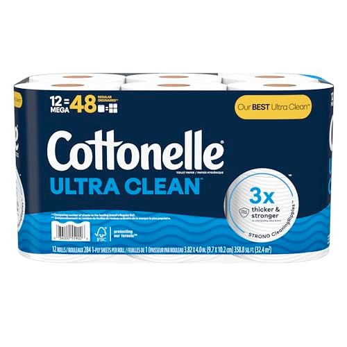 Version 1.0.0 Cottonelle Ultra Clean Toilet Paper, Strong Toilet Tissue, 12 Mega Rolls (12 Mega Rolls = 48 Regular Rolls), 284 Sheets Per - Image 1