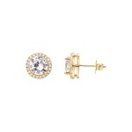 PAVOI Stud Earrings, 925 Silver, Yellow Gold, Size 9.5 Millimeters, Diamond