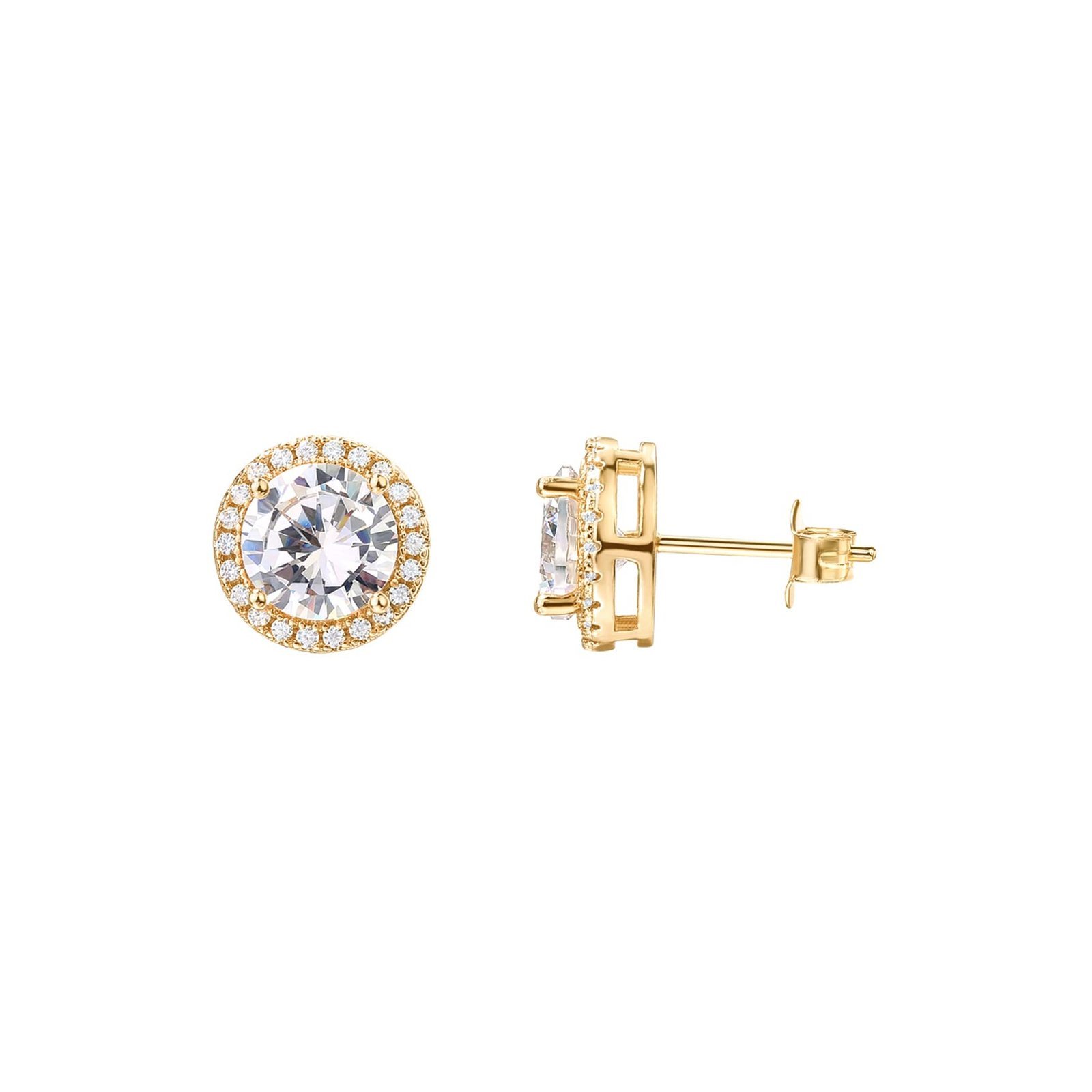 51-ufDdBMJL.jpg PAVOI Stud Earrings, 925 Silver, Yellow Gold, Size 9.5 Millimeters, Diamond - Image 1