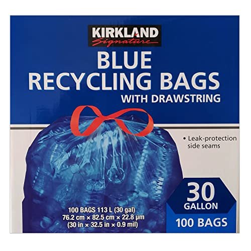 Version 1.0.0 Kirkland Signature - Transparent Blue Recycling Bags - 30 x 32.5 inches, 100 Count - Image 1
