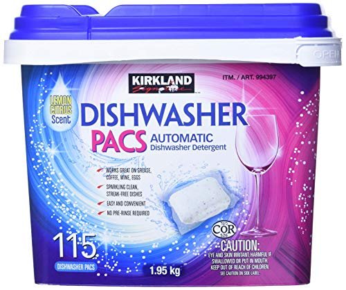 516SOpD1qKL.jpg KIRKLAND SIGNATURE Dishwasher Lemon Pacs Automatic Dishwasher Detergent 115 Pacs Net Wt 1.95 Kg, 1.95 Kilogram - Image 1