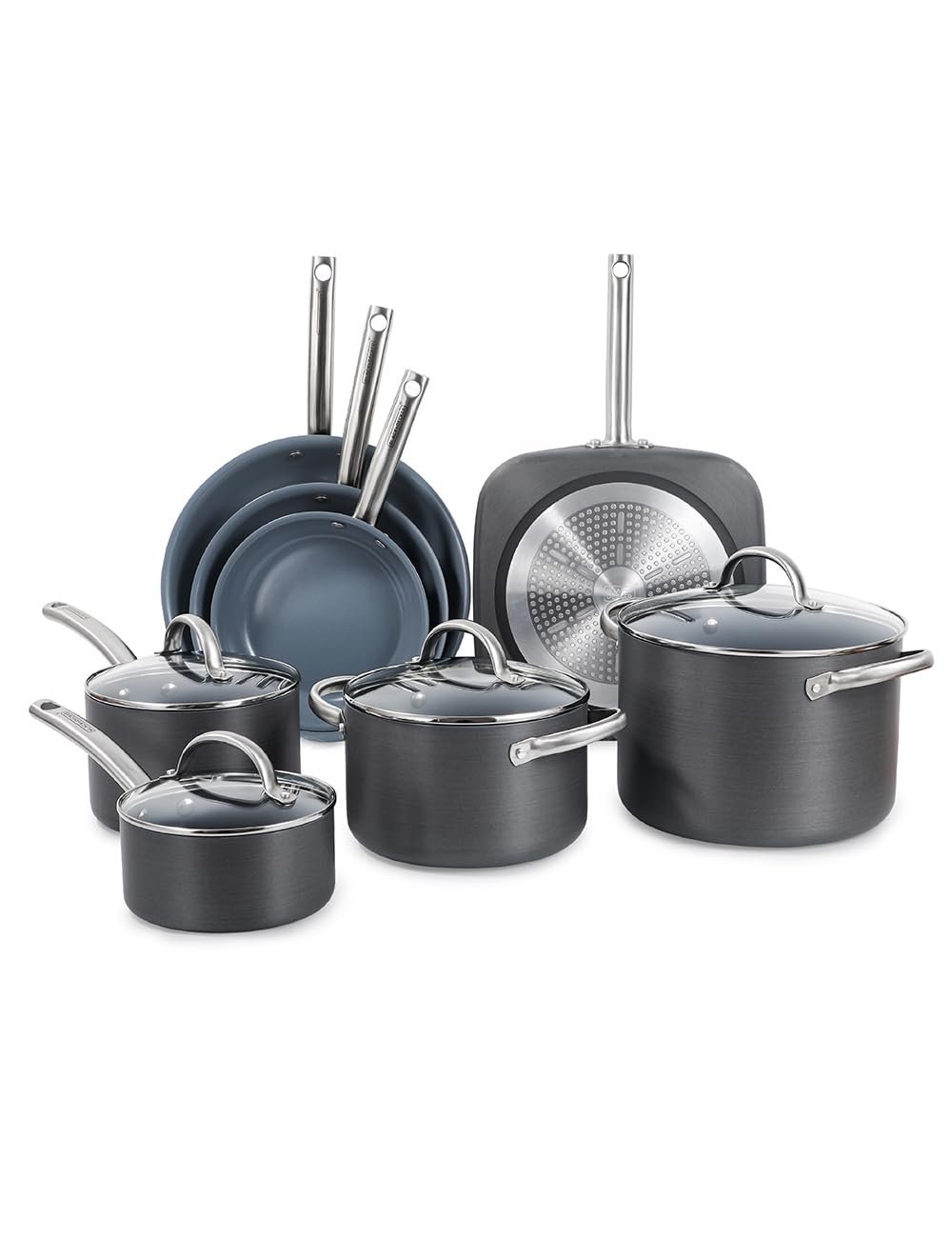 BLACK+DECKER 12-Piece Ceramic Hard Anodized Aluminum Cookware Set, BDK100B