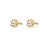 PAVOI Stud Earrings, 925 Silver, Yellow Gold, Size 9.5 Millimeters, Diamond - Image 4