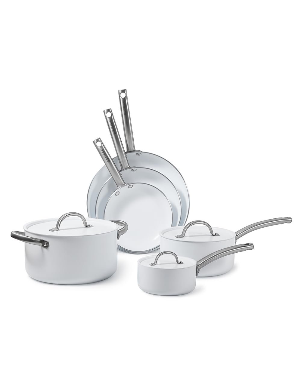 51qr4byqoGL.jpg BLACK+DECKER 9-Piece Ceramic White Aluminum Cookware Set, BDK140W - Image 1