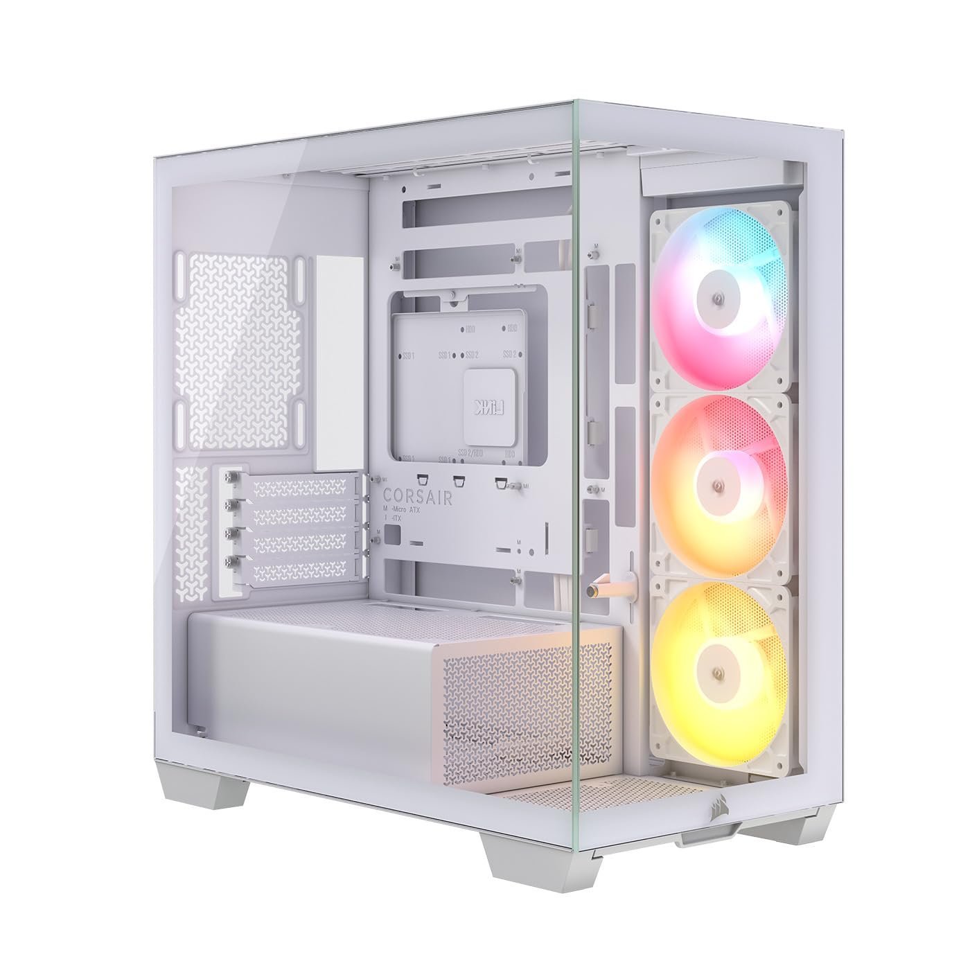 CORSAIR 2800X RS-R Reverse Fan ARGB Micro-ATX PC Case – 3X Fans Included, Panoramic Glass, Modular Customization, GPU Anti-Sag, Reverse Connection Motherboard Compatible – White