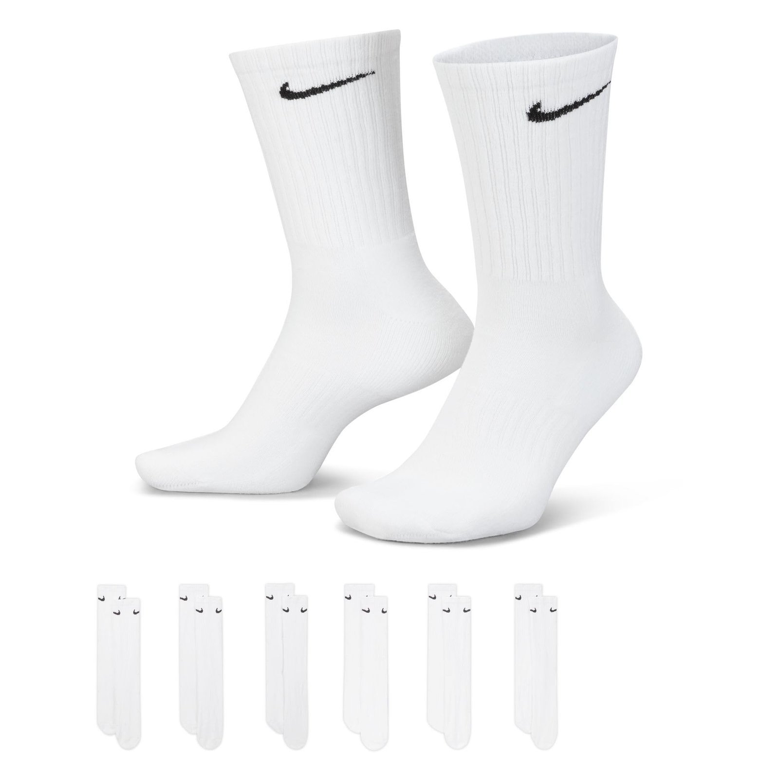 Nike Unisex Everyday Cushioned Training Crew Socks (6 Pairs), White/Black, Large