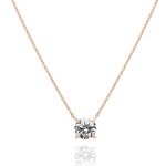 PAVOI CZ Dainty Solitaire Choker Necklace, 14K Gold Plated, Rose Gold, R