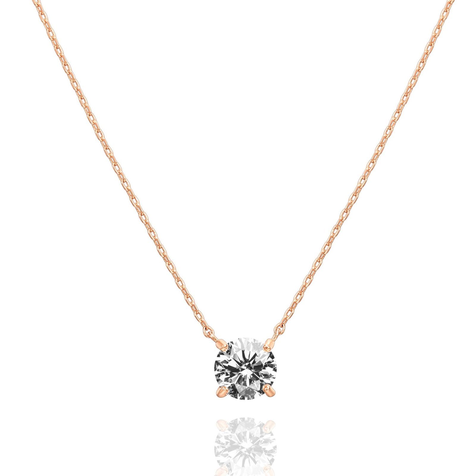 PAVOI CZ Dainty Solitaire Choker Necklace, 14K Gold Plated, Rose Gold, R