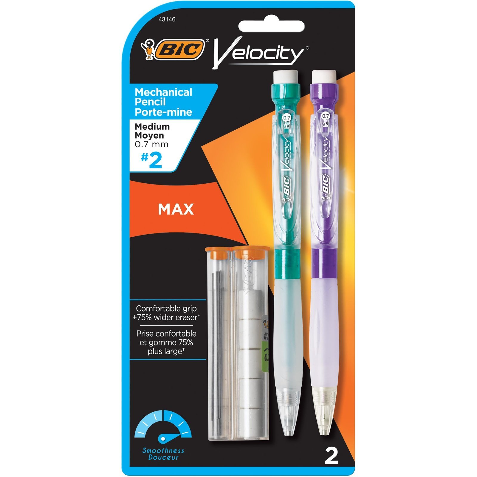 71ExKWPGh8L.jpg BIC Velocity Max Mechanical Pencils, With Colorful Barrel, Medium Point (0.7mm), 2-Count Pack Mechanical Pencils With Erasers and Lead Refills - Image 1