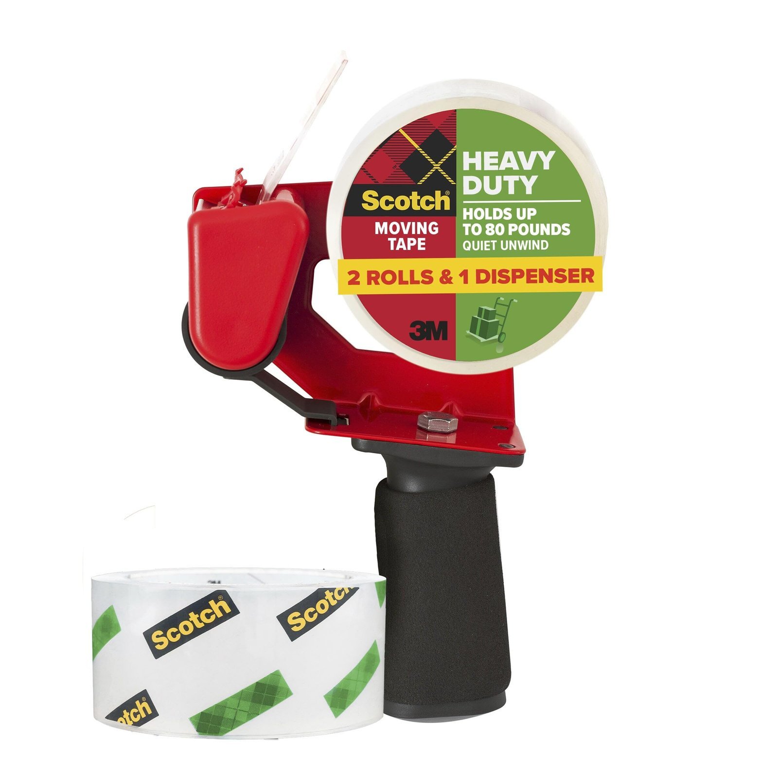 Scotch Heavy Duty Moving Packing Tape, Clear, Makes Packing Easier & Quieter, 1.88 in. x 54.6 yd., 2 Tape Rolls with 1 Dispenser