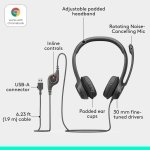 Logitech H390 Wired Headset PC/Laptop Stereo Headphones, USB-A, Black - Image 6