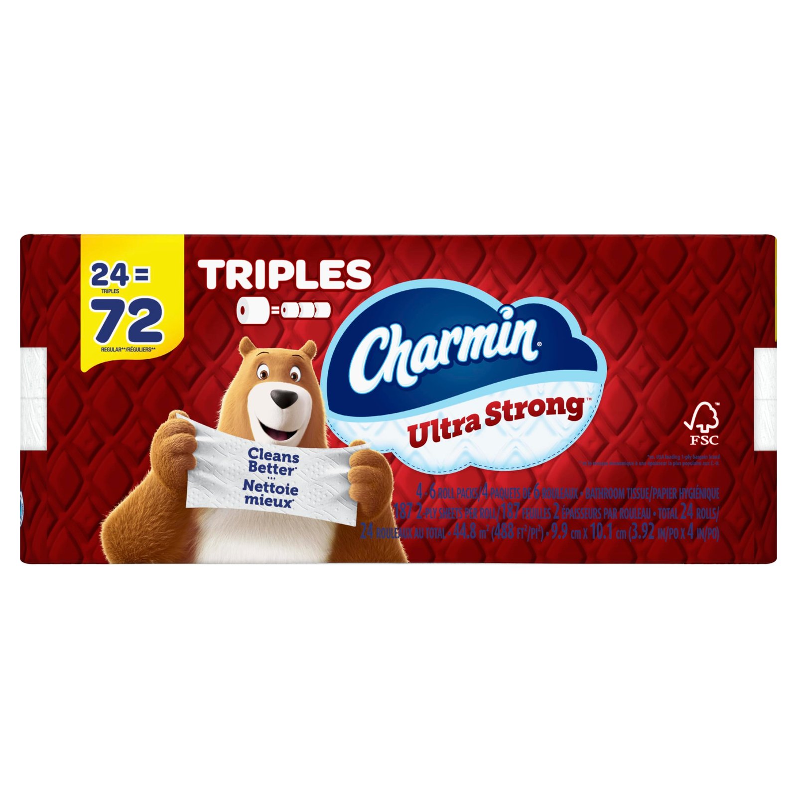 Charmin Toilet Paper, Ultra Strong, 24 Triple Rolls = 72 Regular Rolls, 187 Sheets Per Roll