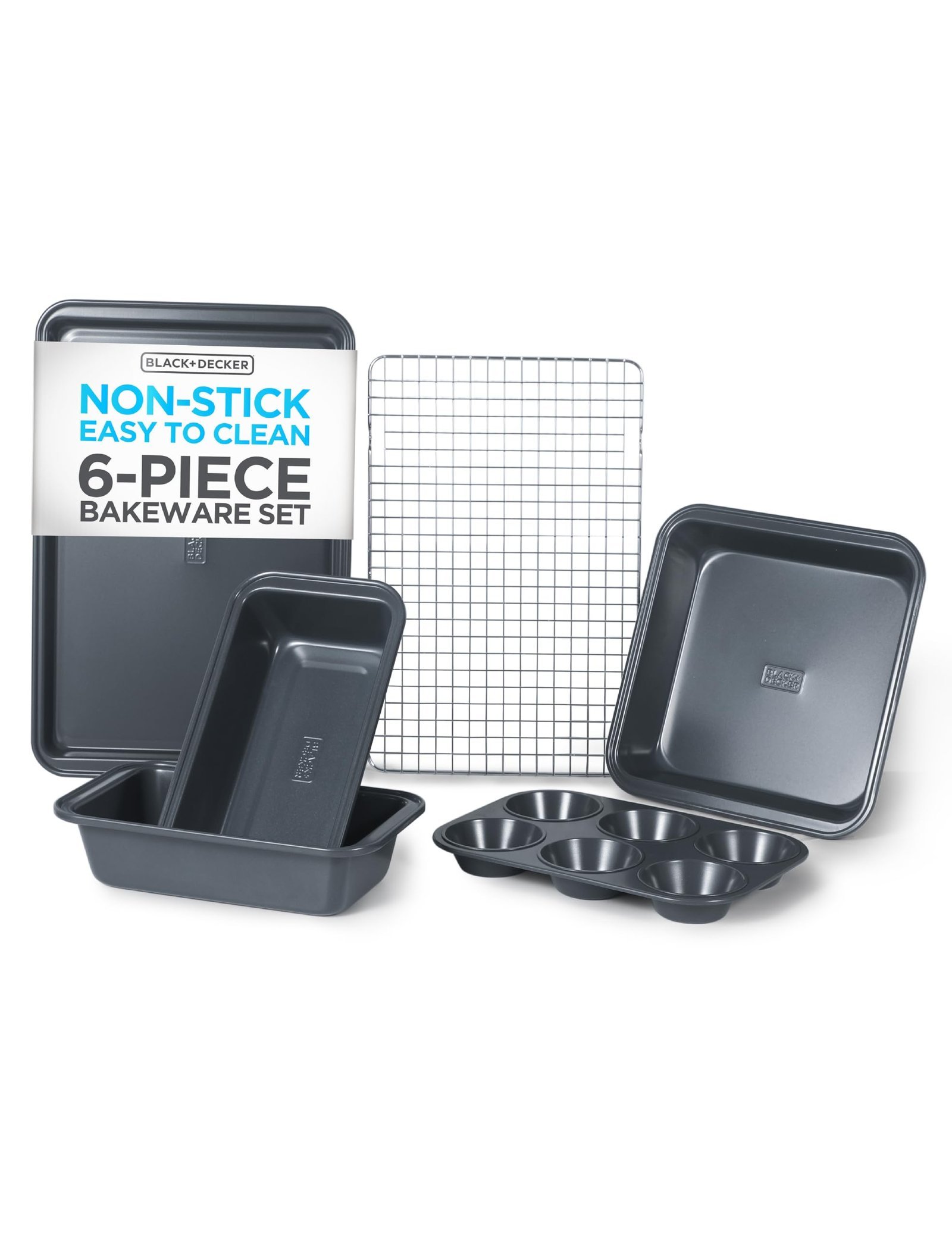 BLACK+DECKER 6-Piece Carbon Steel Bakeware Set, Non-Stick Coating, BDK401B
