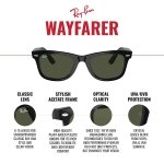 Ray-Ban RB2140 Original Wayfarer Square Sunglasses, Black/G-15 Green, 54 mm - Image 3