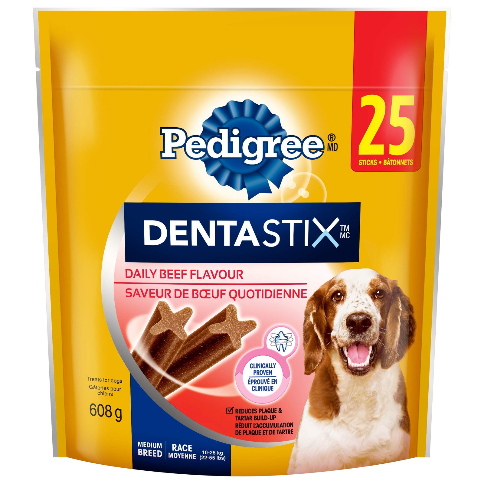PEDIGREE DENTASTIX Oral Care Adult Dog Treats for Medium Dogs - Beef, 25 Sticks