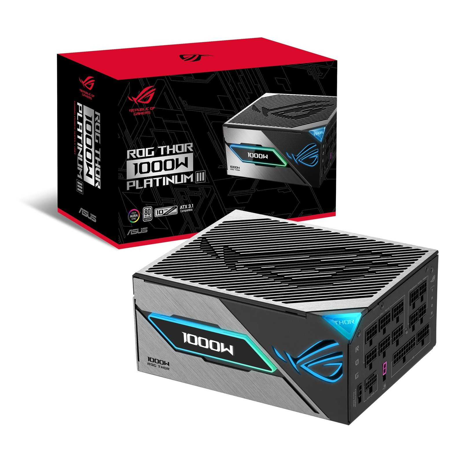 ASUS ROG Thor 1000W Platinum III PSU (80 Plus Platinum Certified, ATX 3.1, GaN MOSFET, GPU-First Intelligent Voltage Stabilizer, Magnetic OLED Display, Turbo Mode, 10-Year Warranty)