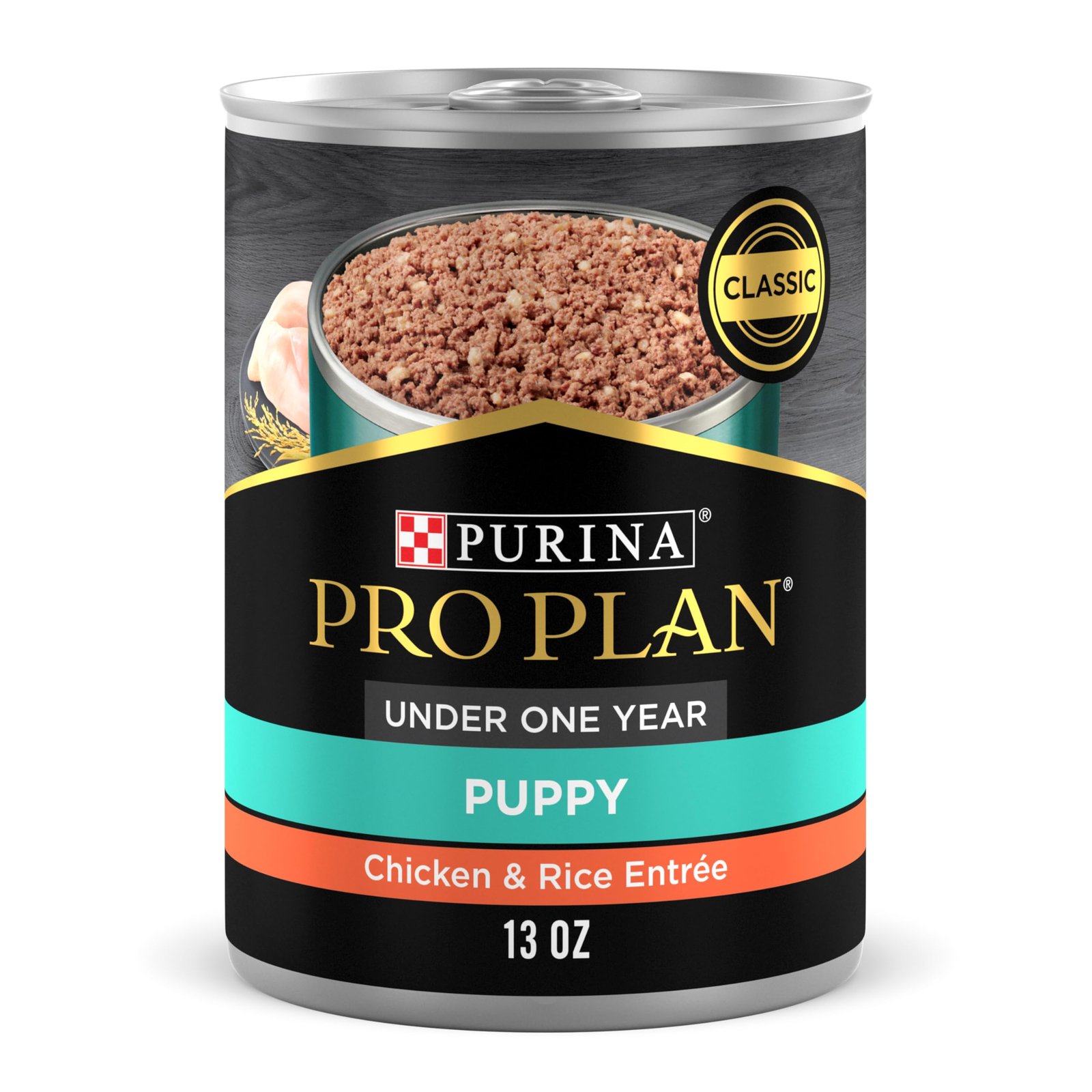 Version 1.0.0 Purina Pro Plan (3810002773) Wet Dog Food, Focus, Puppy Chicken & Rice Entree Classic, 13-Ounce Can, Pack of 12 - Image 1