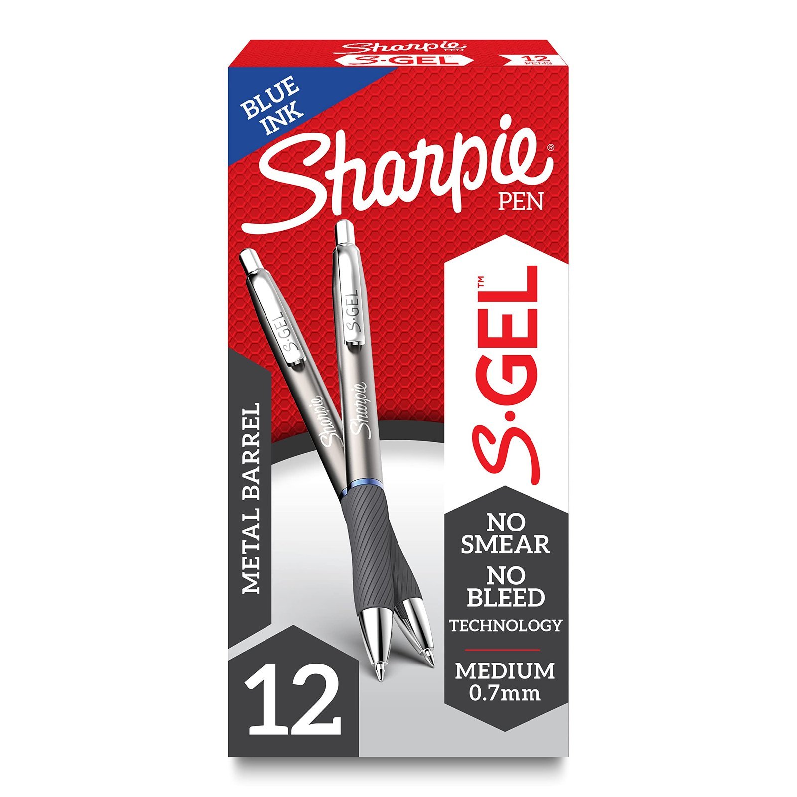 81gc5aSBtL.jpg Sharpie S-Gel, Gel Pens, Sleek Metal Barrel, Gunmetal, Medium Point (0.7mm), Blue Ink, 12 Count - Image 1