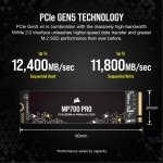 Corsair MP700 PRO 2TB M.2 PCIe Gen5 x4 NVMe 2.0 SSD – M.2 2280 – Up to 12,400MB/sec Sequential Read – High-Density TLC NAND – Black - Image 3