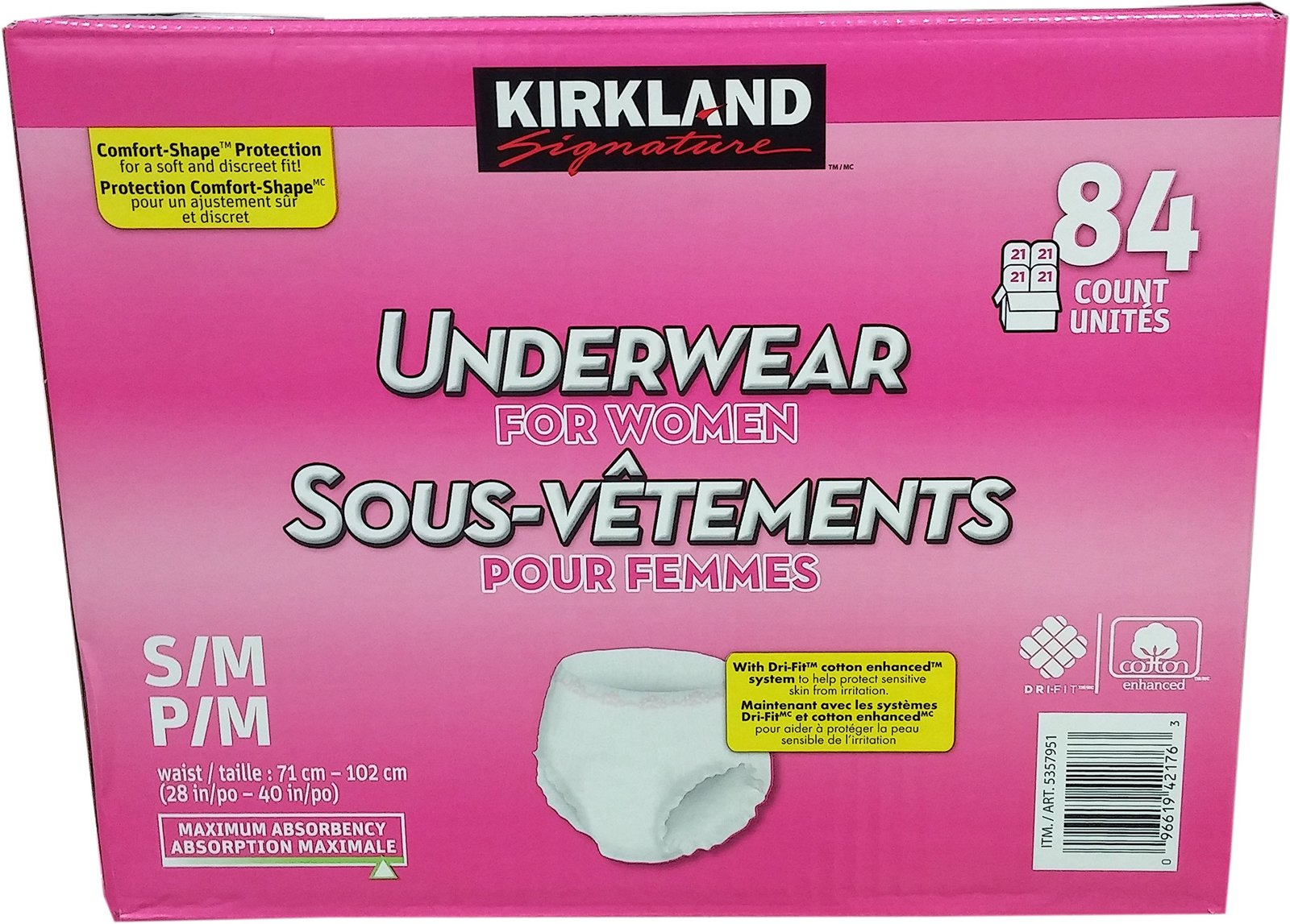 Kirkland Signature protective underwear for women, Small/Medium, 84 Count
